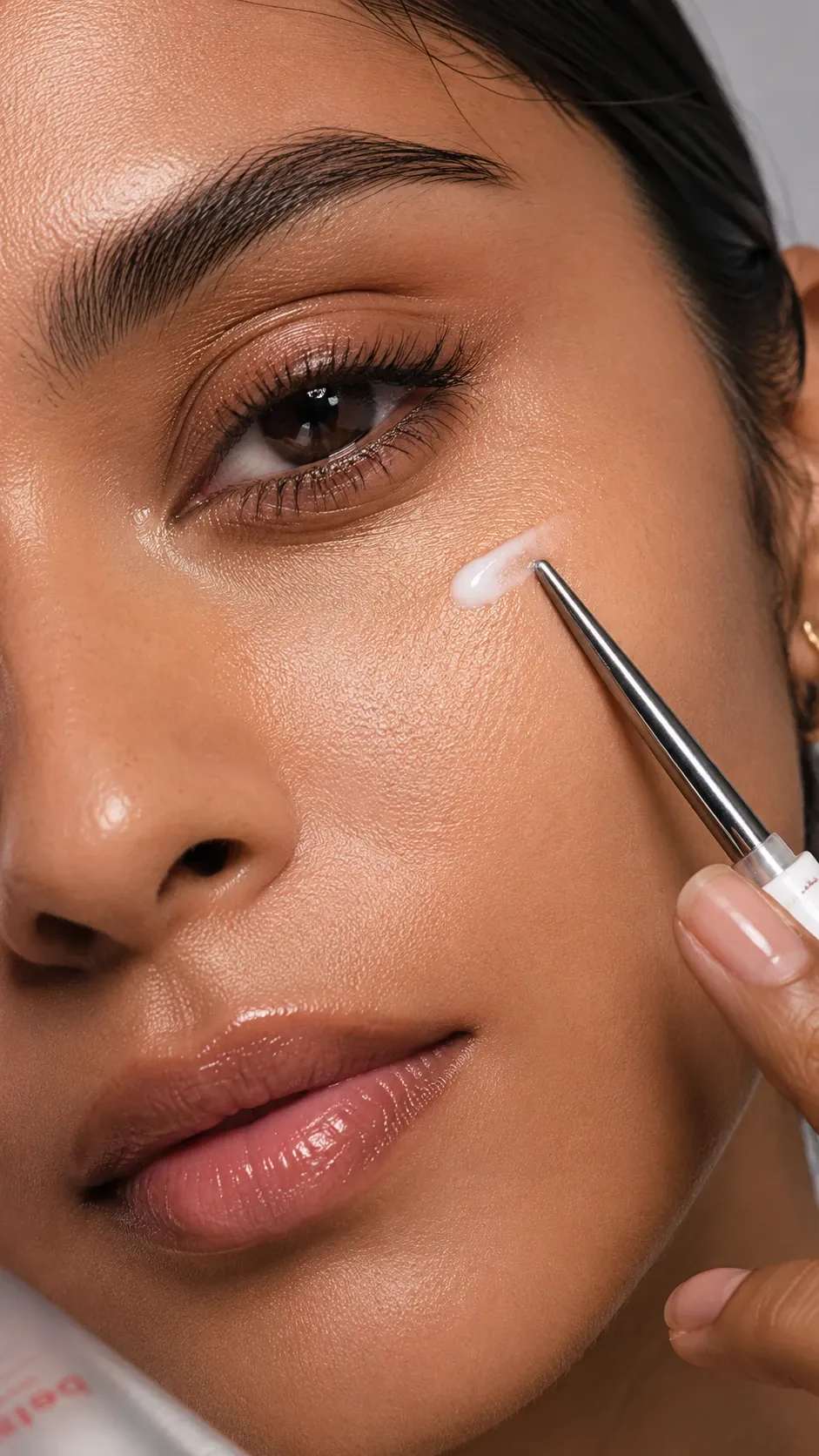 Aplicação de gel junto aos olhos